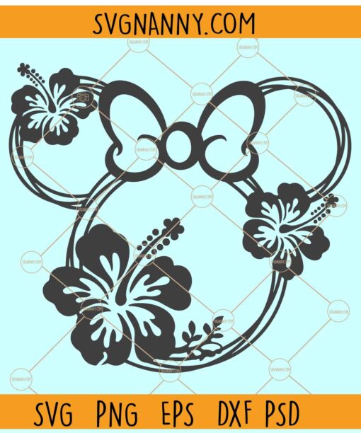 Minnie head with flowers SVG, Floral Minnie Svg, Minnie Mouse Head svg, Disney svg