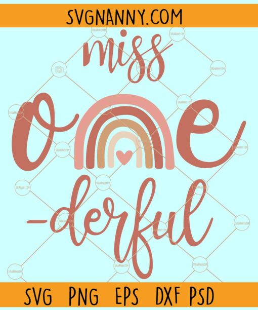 Miss One-derful SVG, Boho rainbow svg, Rainbow With One svg, First Birthday Svg