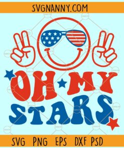 Oh my stars wavy letters smiley svg, 4th July svg, American svg, USA Flag svg