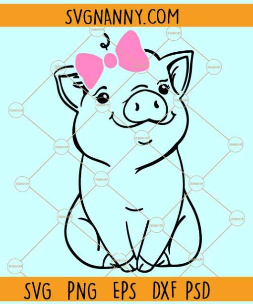 Pig with bow SVG, Pig SVG, Piglet svg, Farm Piglet svg, Farmhouse Sign svg