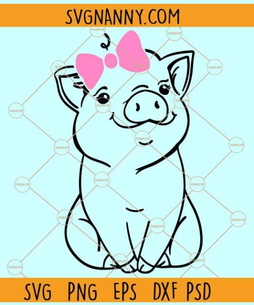 Pig with bow SVG, Pig SVG, Piglet svg, Farm Piglet svg, Farmhouse Sign svg