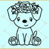 Puppy with flower crown svg, Dog SVG, Dog with Flower Crown SVG, Animal Floral Crown svg