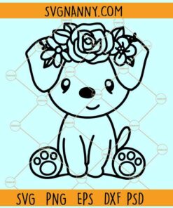 Puppy with flower crown svg, Dog SVG, Dog with Flower Crown SVG, Animal Floral Crown svg