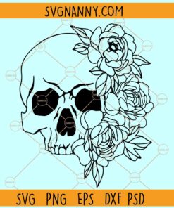 Skull with flowers SVG, Floral Skull svg file, Flower Skull svg, halloween svg file