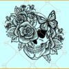 Skull with roses svg, Sugar Skull Svg, Skull Png, Skeleton Svg, Skull with flowers svg