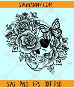 Skull with roses svg, Sugar Skull Svg, Skull Png, Skeleton Svg, Skull with flowers svg