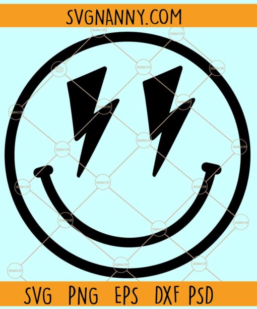 Smiley face with lightning bolt eyes svg, Smiley Face Lightning Bolt Svg