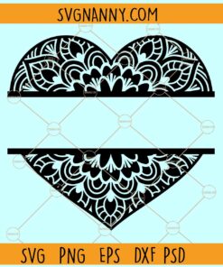 Split Heart Monogram Svg, Heart Mandala svg, Intricate heart svg