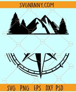 Split Mountain and compass monogram svg, Mountains svg, Hiking svg