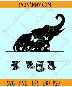 Split floral elephant name frame svg, Elephant monogram SVG, Elephant Split monogram Name Frame svg