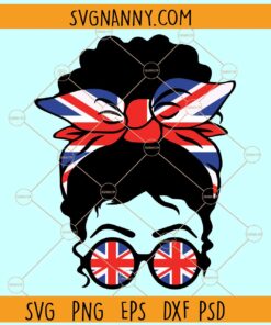 UK Messy bun svg, Messy Bun Hairstyle With UK Flag SVG, UK flag svg