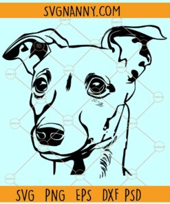 Whippet Dog Face SVG, Whippet svg, dog svg, Whippet silhouette svg