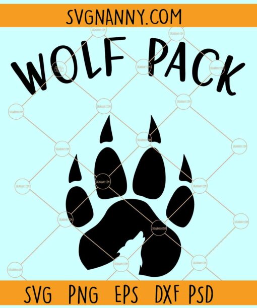 Wolf Pack SVG, Wolfpack Png, Wolf Paw Print svg, Howling wolf svg, Howling Wolf Paw Print svg