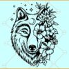 Wolf head with flowers SVG, Wolf With Flowers Svg, Floral Wolf Svg, Wolf Svg