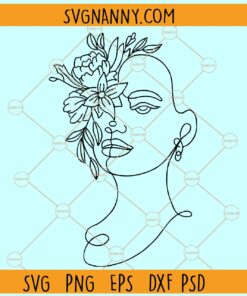Woman face line art svg, Floral Woman face line art svg, Floral Woman Face Outline Svg