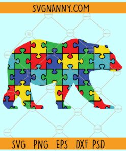 Bear Autism puzzle pieces svg, Autism Awareness Svg, Puzzle Piece Svg