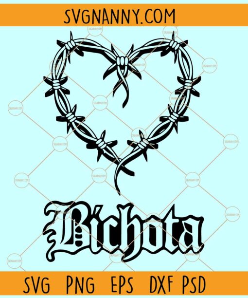 Bichota wire heart SVG, La Bichota Svg, Barb Wire SVG, Wire Heart Tattoo Svg File