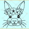 Bunny with floral crown svg, Easter Bunny with Flowers svg
