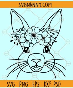 Bunny with floral crown svg, Easter Bunny with Flowers svg