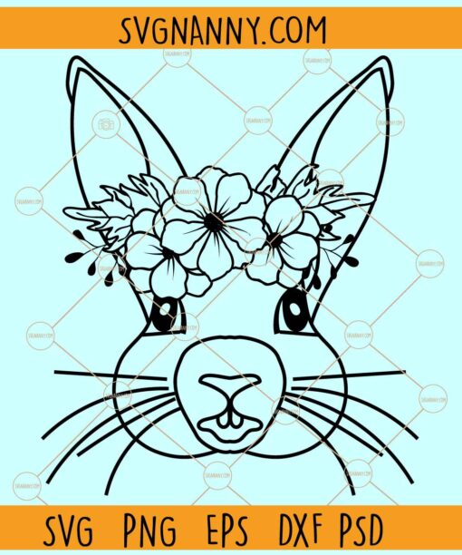 Bunny with floral crown svg, Easter Bunny with Flowers svg