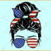 Patriotic Messy Bun SVG, 4th of July Messy Bun Hair SVG, American Patriotic Mom Bun svg