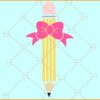 Pencil with pink bow svg, Pencil With Bow Svg, Back to School svg, Teacher Svg