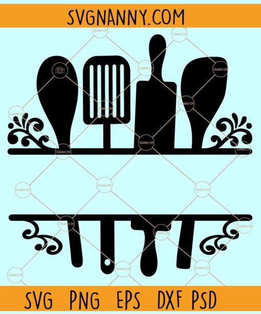 Split kitchen utensils monogram svg, Split Kitchen Utensils SVG, Kitchen svg