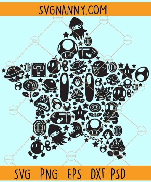 Super Mario Mosaic style SVG, Star Super Mario Mosaic Style SVG, Star Mosaic Style SVG