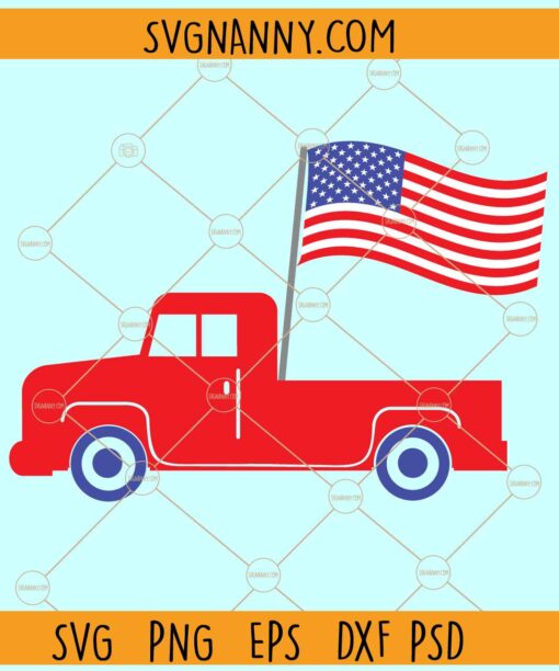 Truck with Flag SVG, Patriotic Red Truck SVG, Funny 4th of July SVG