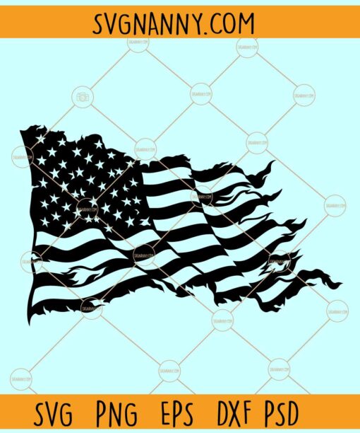 Waving tattered flag SVG, tattered American flag SVG, US flag PNG