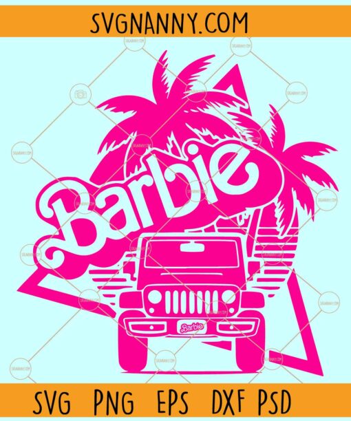 Barbie Offroad SVG, Retro Palms SVG, Pink Baby Doll Jeep Car SVG, Barbie Jeep SVG