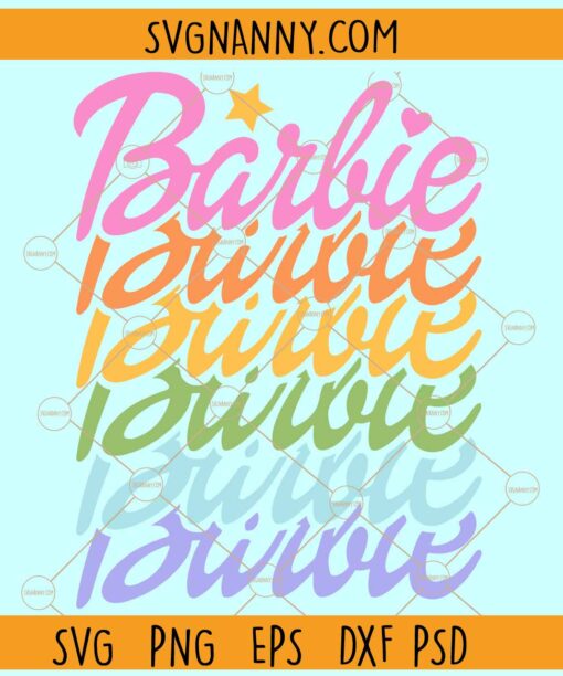 Barbie retro stacked SVG, Barbie Mirrored SVG, Barbie Girl SVG, Barb Svg