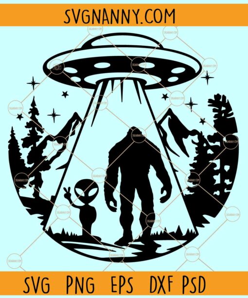 Bigfoot UFO Alien SVG, UFO SVG, Flying Saucer SVG, Yeti svg, Bigfoot and Alien svg