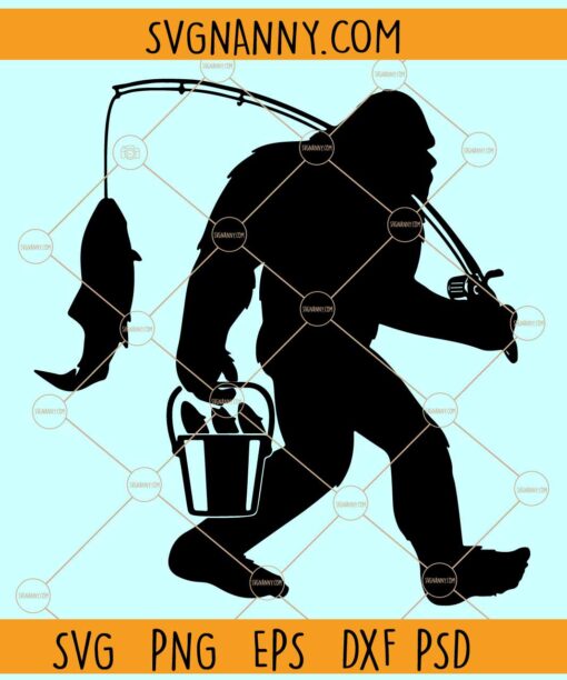 Bigfoot fishing SVG, Bigfoot svg, Bigfoot Silhouette SVG, Fishing Svg