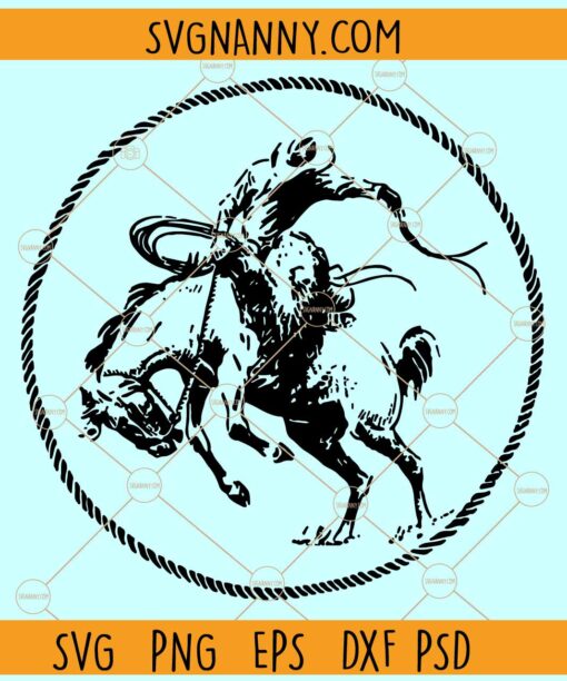 Cowboy on Bucking Bronco SVG, Rodeo cowboy riding a bucking bronco SVG
