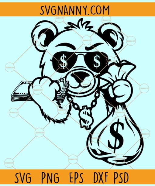 Gangster Teddy bear SVG, Teddy Bear Svg, Teddy Money Bag svg, Gangster Teddy Svg