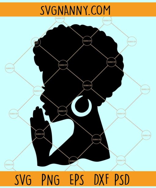 Afro Black Woman Praying SVG, Afro Black Woman Silhouette SVG