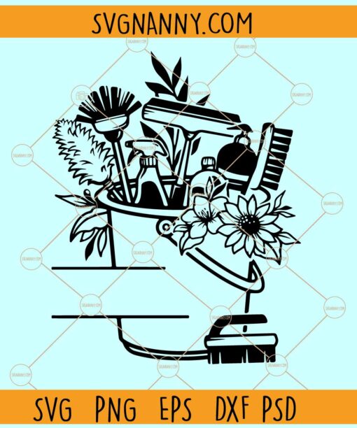 Cleaning tools monogram SVG, Floral Cleaning Tools svg, housekeeping svg