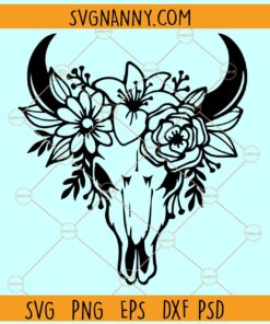 Floral cow skull SVG, bull skull svg, Western svg, Cow skull with flowers svg