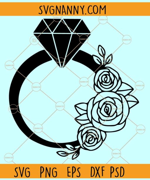Floral wedding ring SVG, Wedding ring floral svg, Bridal ring svg