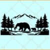 Bear and cubs mountain scene SVG, Mountain bear silhouette svg, Mother Bear mountain svg