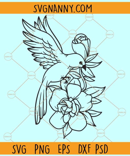 Bird on flower SVG, Love Birds SVG, Floral bird SVG, flower bird svg, flower svg