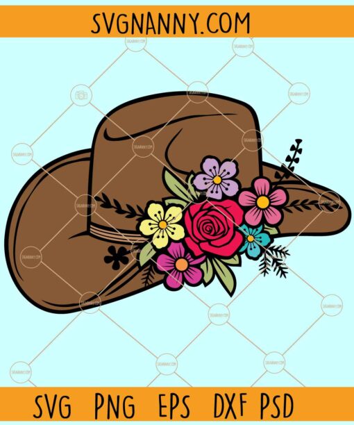 Cowboy hat with flowers SVG, Cowboy Hat SVG, Cowboy Hat Floral  SVG, Western svg