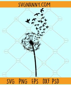 Dandelion with birds svg, Dandelion Flower svg, Dandelion with Birds Flying Away SVG