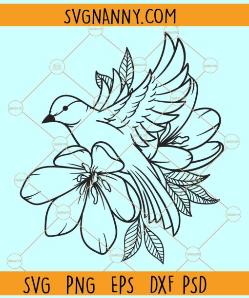 Floral bird svg, Cute Bird svg, Bird on flower SVG, Love Birds SVG
