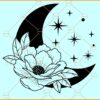 Floral moon svg, Floral Crescent moon svg, Crescent Moon Svg, Celestial Svg