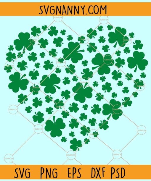 Heart of Shamrocks svg, St. Patrick’s Day Heart SVG, Clover svg