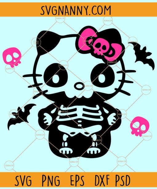 Hello Kitty Halloween skeleton SVG, Hello Kitty Halloween SVG, Horror Movie Hello Kitty SVG
