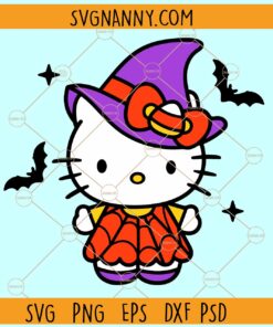 Hello Kitty Witch SVG, Witch Hello Kitty SVG, Cute Kitty Cat Witch Svg, Hello Cats Halloween Svg