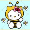 Hello Kitty flower bee SVG, Kawaii Kitty in Bee Suit Svg, Spring Kitty Svg